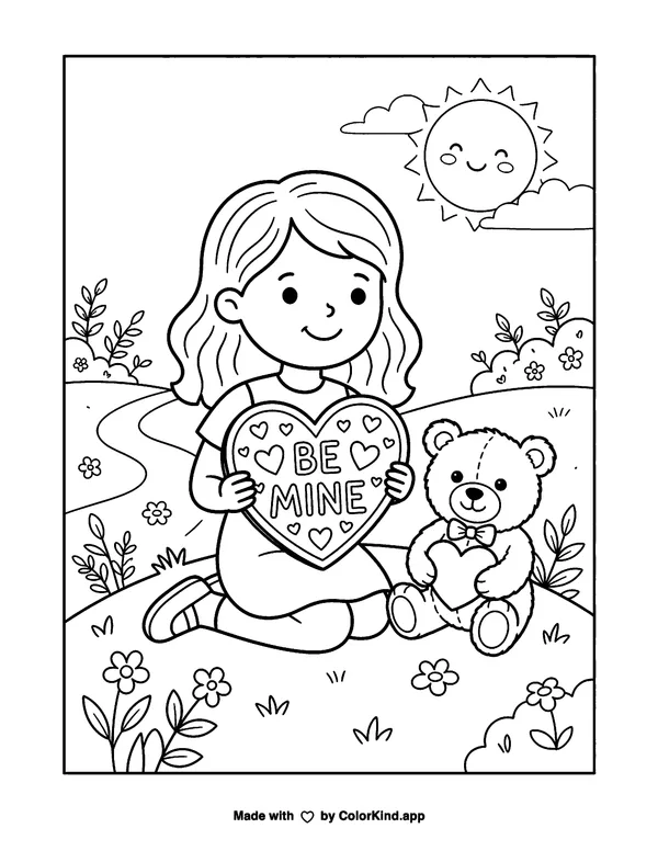 Be Mine as clean black-and-white printable line art made by ColorKind