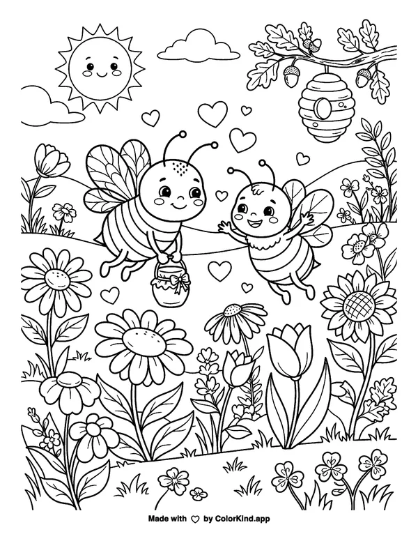 Bee Mine as clean black-and-white printable line art made by ColorKind