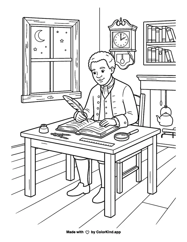 Benjamin Banneker as clean black-and-white printable line art made by ColorKind