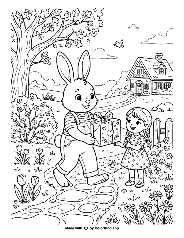 Bunny-Gram as clean black-and-white printable line art made by ColorKind
