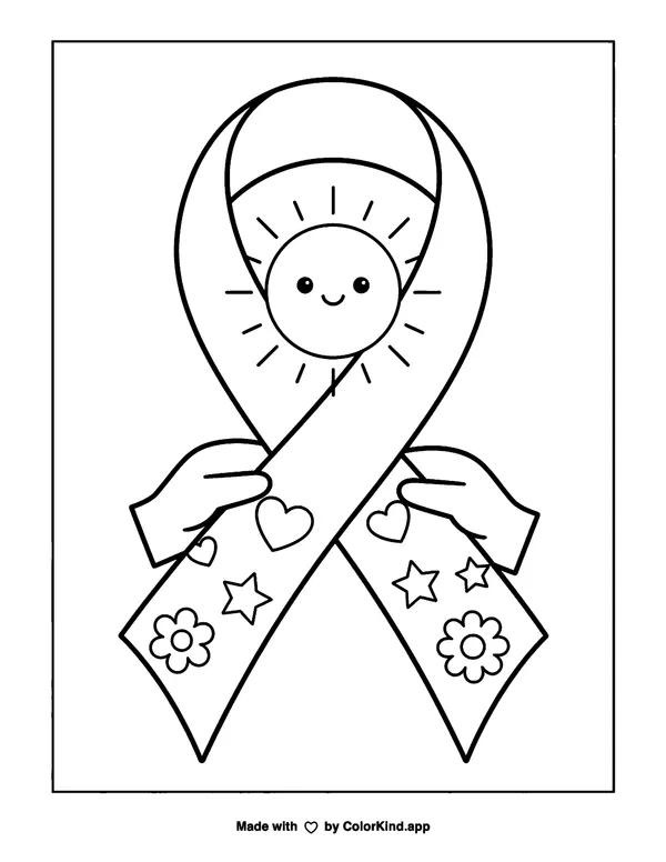 Childhood Cancer Ribbon as clean black-and-white printable line art made by ColorKind