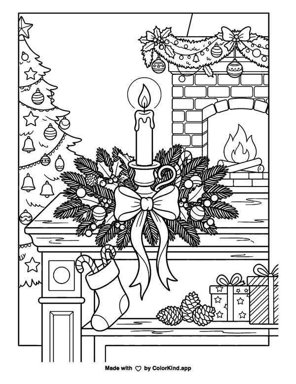 Christmas Candle as clean black-and-white printable line art made by ColorKind