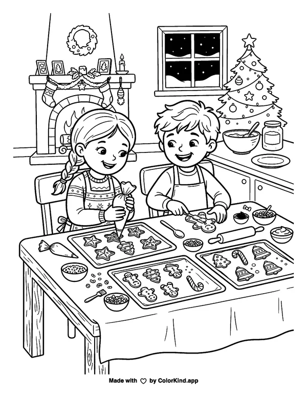 Christmas Cookies as clean black-and-white printable line art made by ColorKind