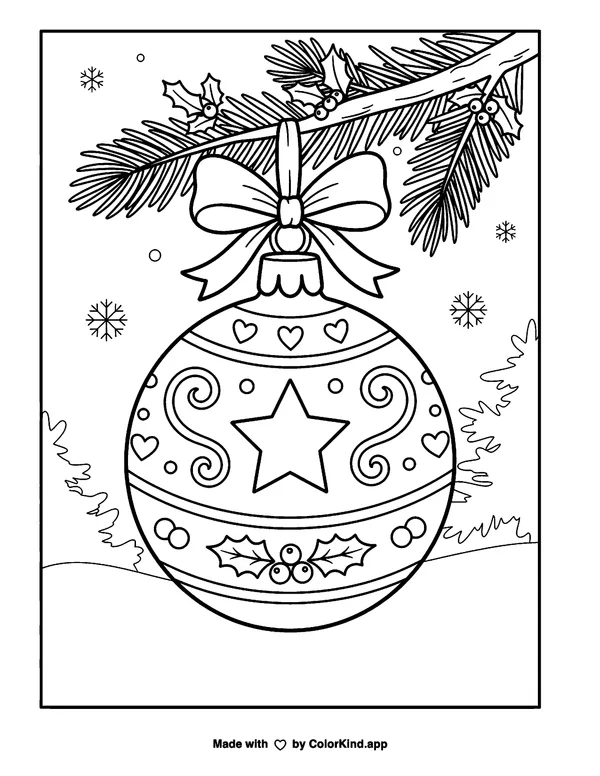 Christmas Ornament as clean black-and-white printable line art made by ColorKind