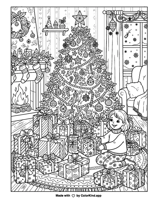 Christmas Packages as clean black-and-white printable line art made by ColorKind