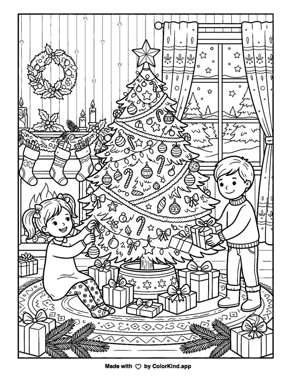 Christmas Tree as clean black-and-white printable line art made by ColorKind