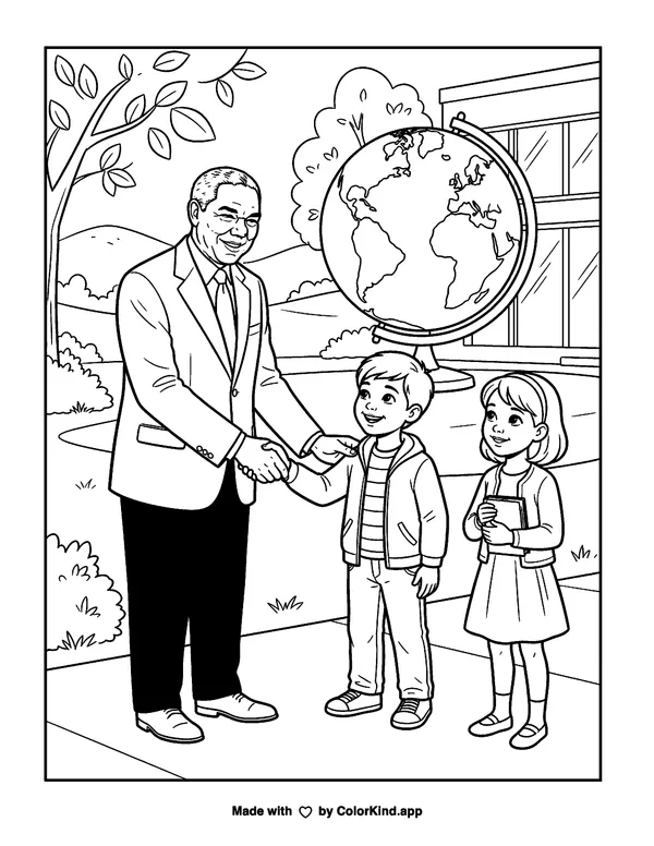 Colin Powell as clean black-and-white printable line art made by ColorKind
