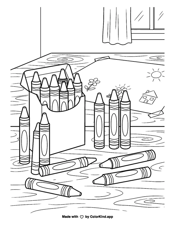 Color The Crayons as clean black-and-white printable line art made by ColorKind