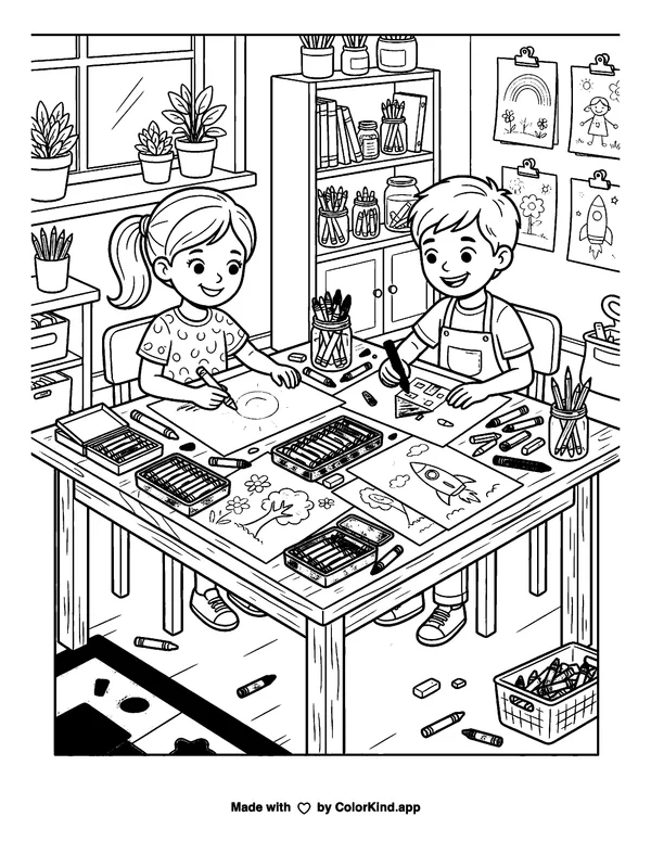 Crayon Day as clean black-and-white printable line art made by ColorKind