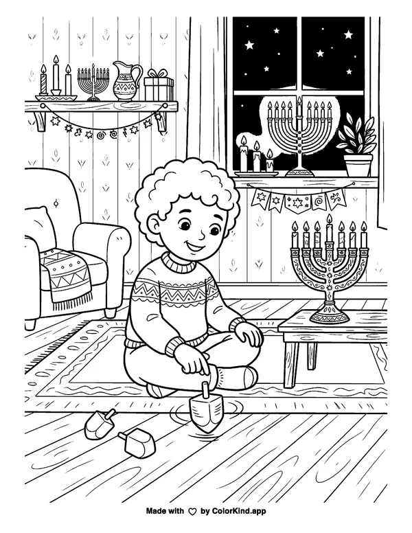 Dreidel, Dreidel, Dreidel as clean black-and-white printable line art made by ColorKind