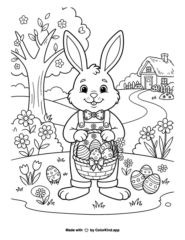 Easter Bunny as clean black-and-white printable line art made by ColorKind