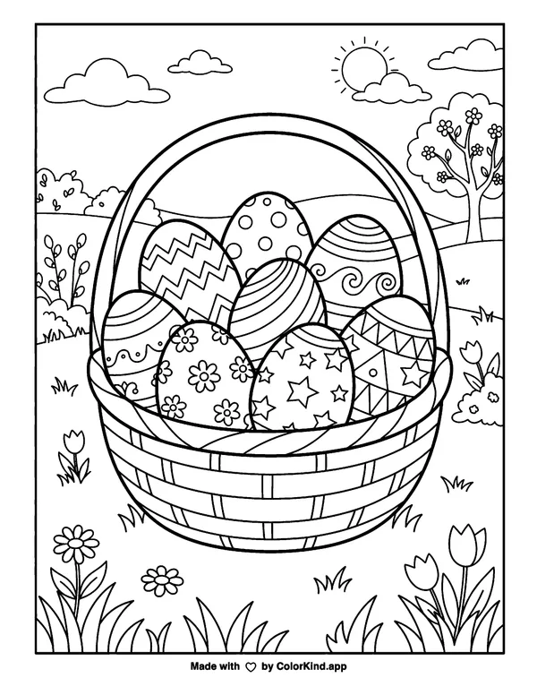Easter Eggs as clean black-and-white printable line art made by ColorKind