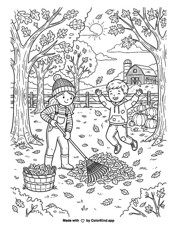Fall as clean black-and-white printable line art made by ColorKind