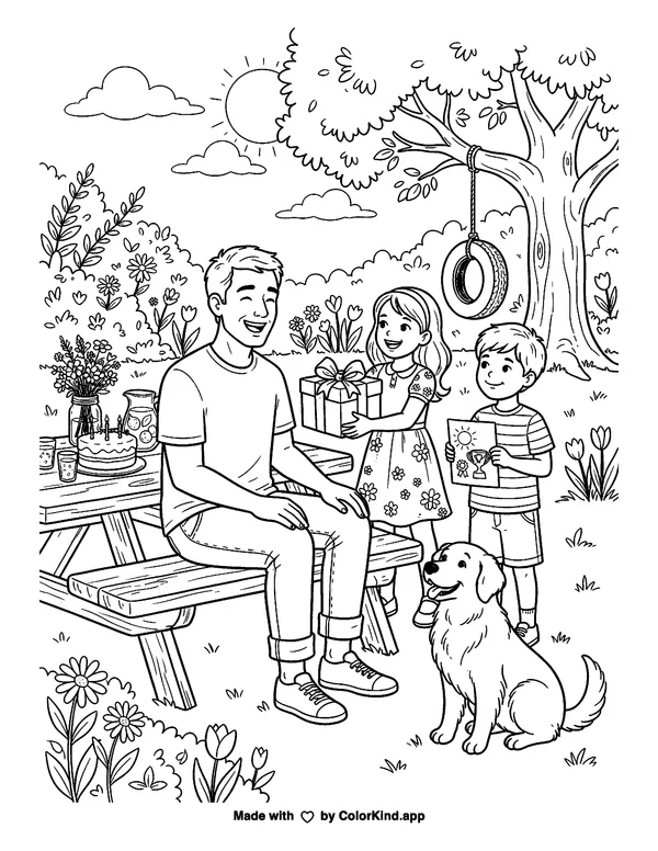 Father's Day - Celebrate as clean black-and-white printable line art made by ColorKind