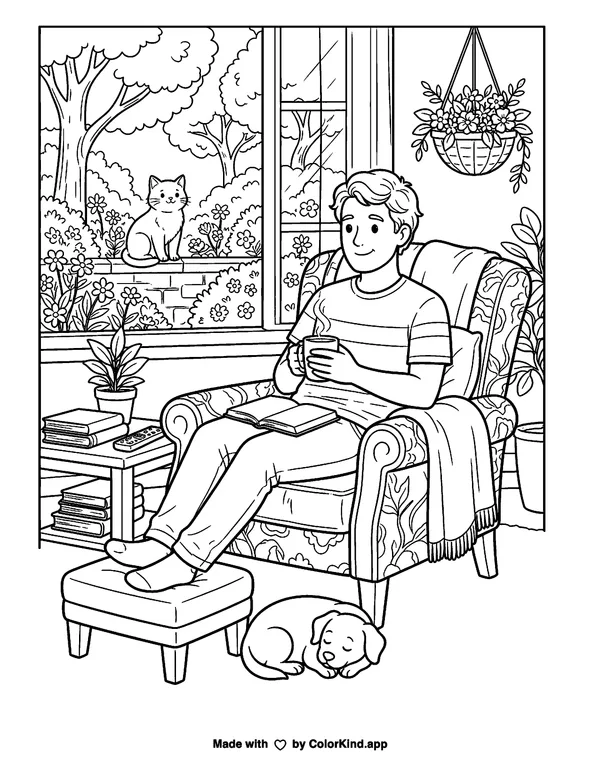 Father's Day - Relax as clean black-and-white printable line art made by ColorKind