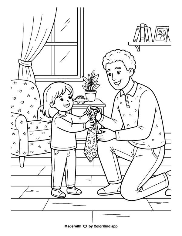 Father's Day Tie as clean black-and-white printable line art made by ColorKind