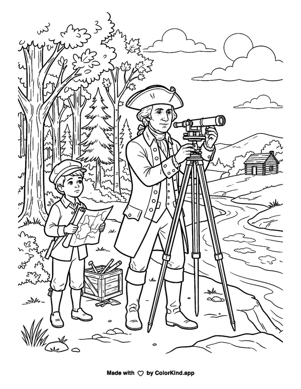 George Washington as clean black-and-white printable line art made by ColorKind
