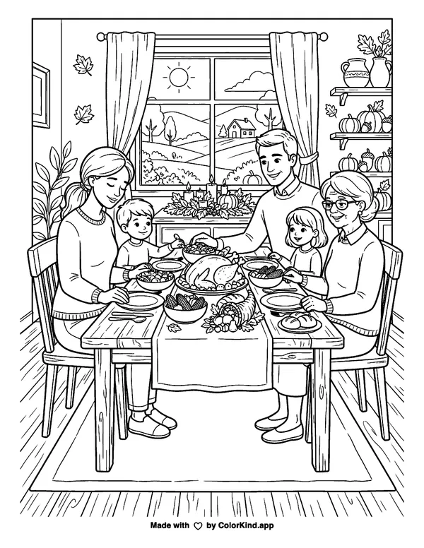 Giving Thanks as clean black-and-white printable line art made by ColorKind