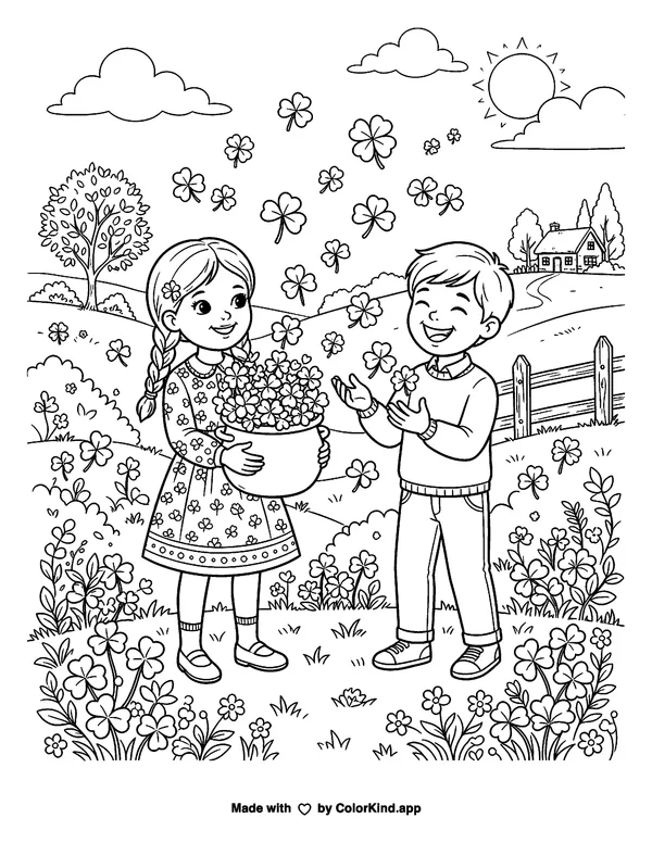 Good Luck Shamrocks as clean black-and-white printable line art made by ColorKind