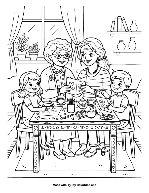 Grandparents' Day with Two Grandmas as clean black-and-white printable line art made by ColorKind