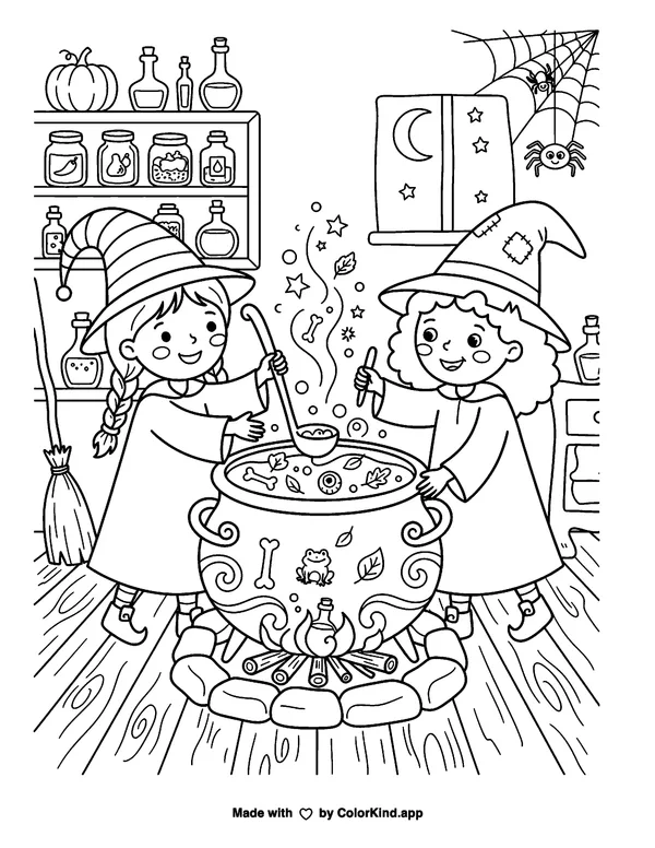 Halloween Witches' Brew as clean black-and-white printable line art made by ColorKind