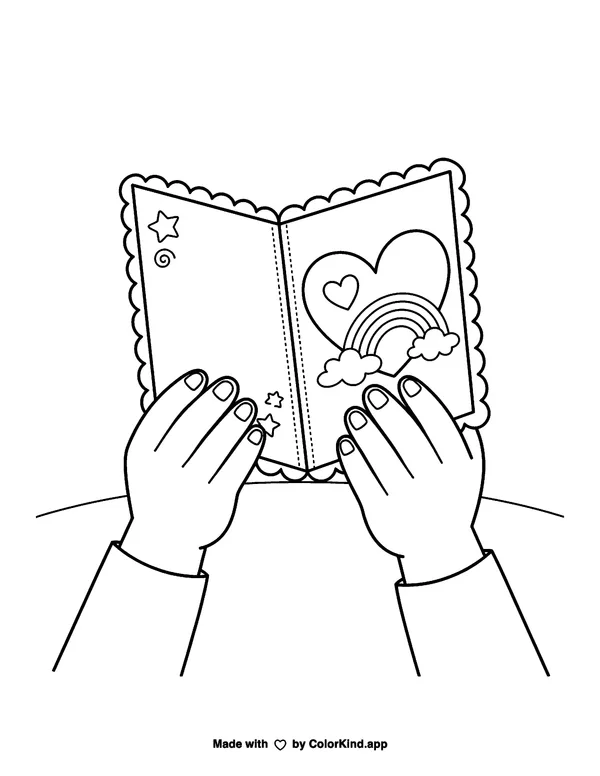 Hands Love Card as clean black-and-white printable line art made by ColorKind
