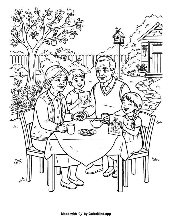 Happy Grandparents' Day as clean black-and-white printable line art made by ColorKind