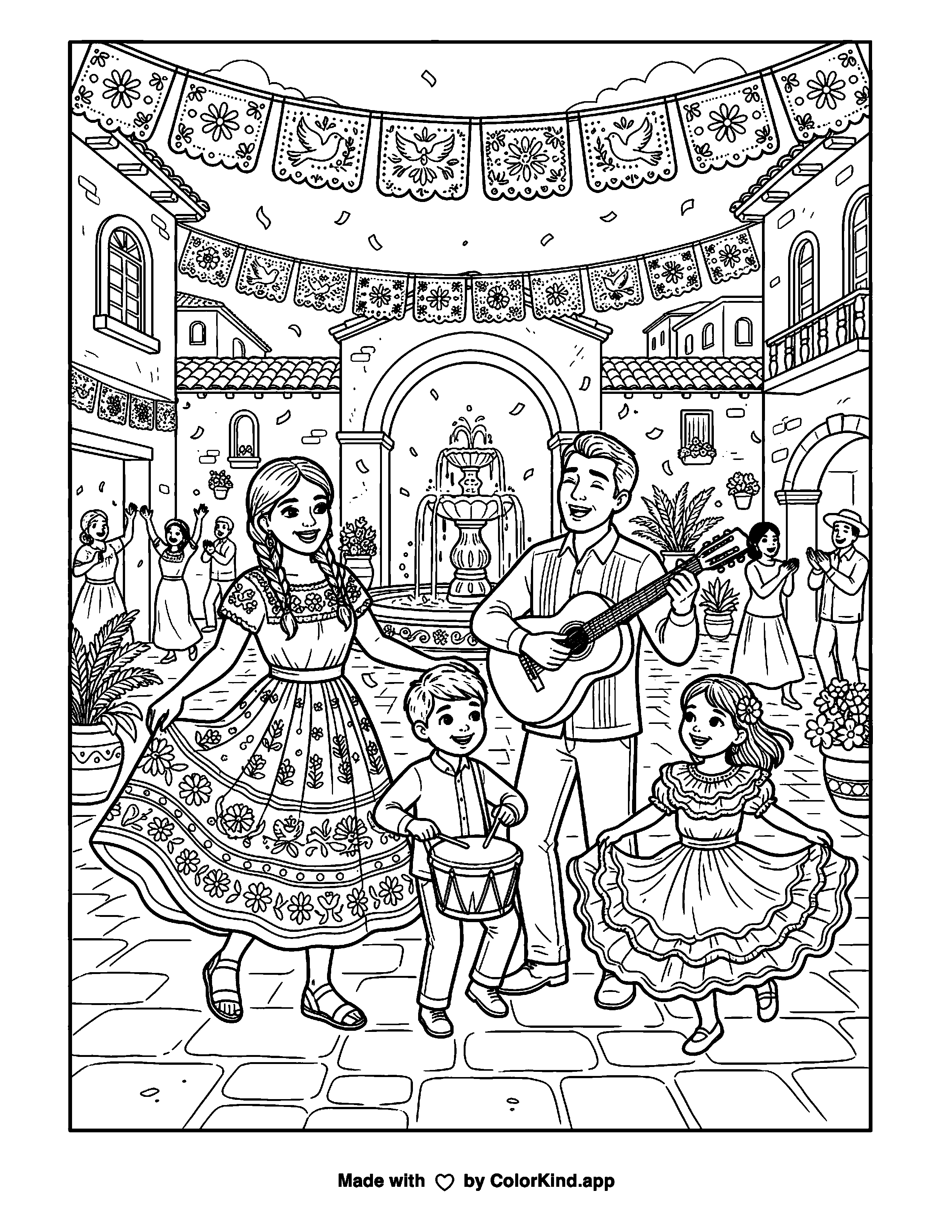 Hispanic Heritage Month as clean black-and-white printable line art made by ColorKind