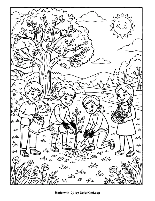 International Earth Day as clean black-and-white printable line art made by ColorKind