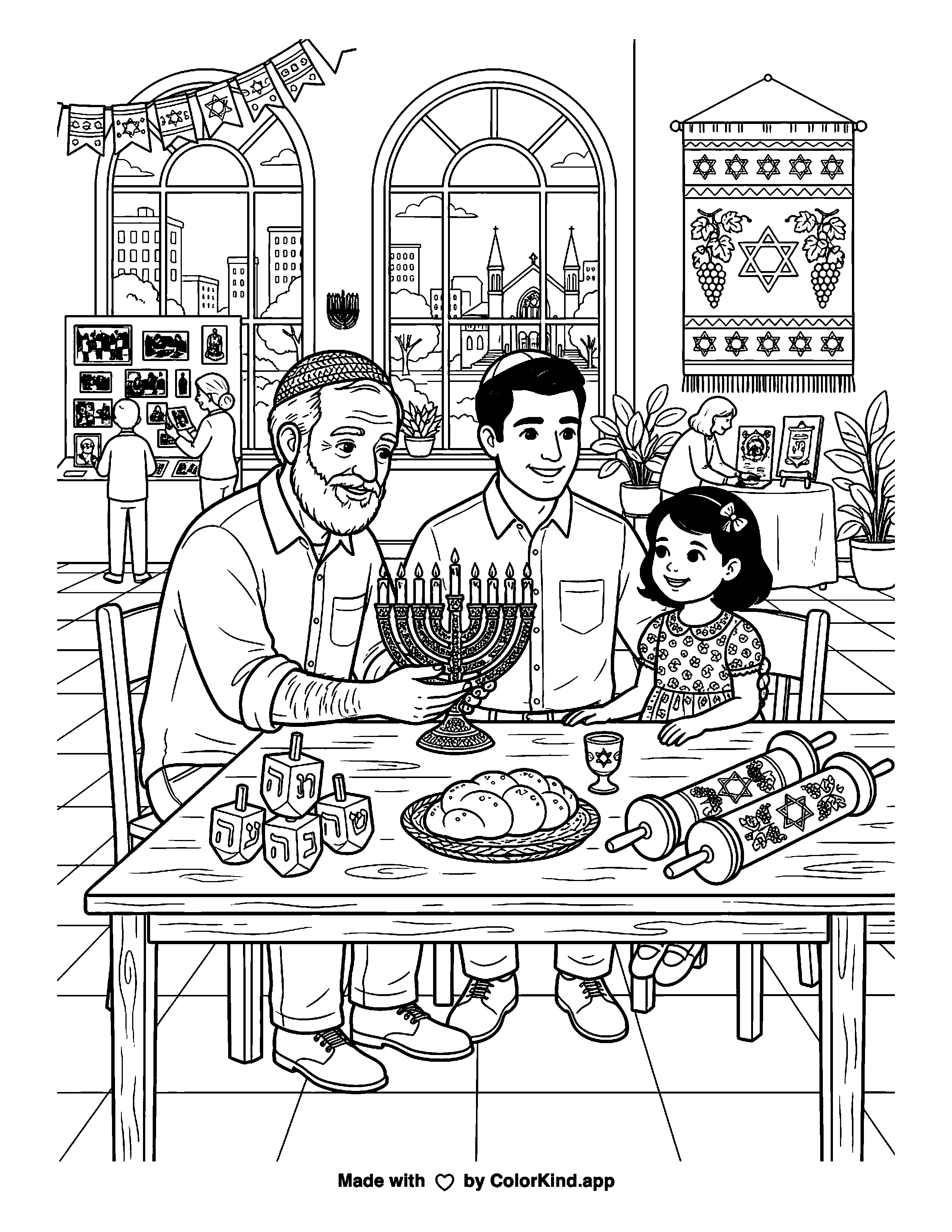 Jewish American Heritage Month as clean black-and-white printable line art made by ColorKind