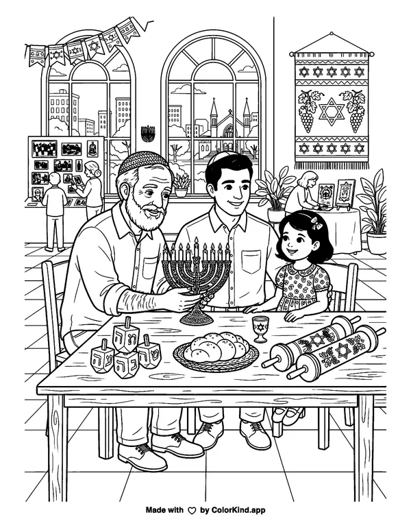 Jewish American Heritage Month as clean black-and-white printable line art made by ColorKind
