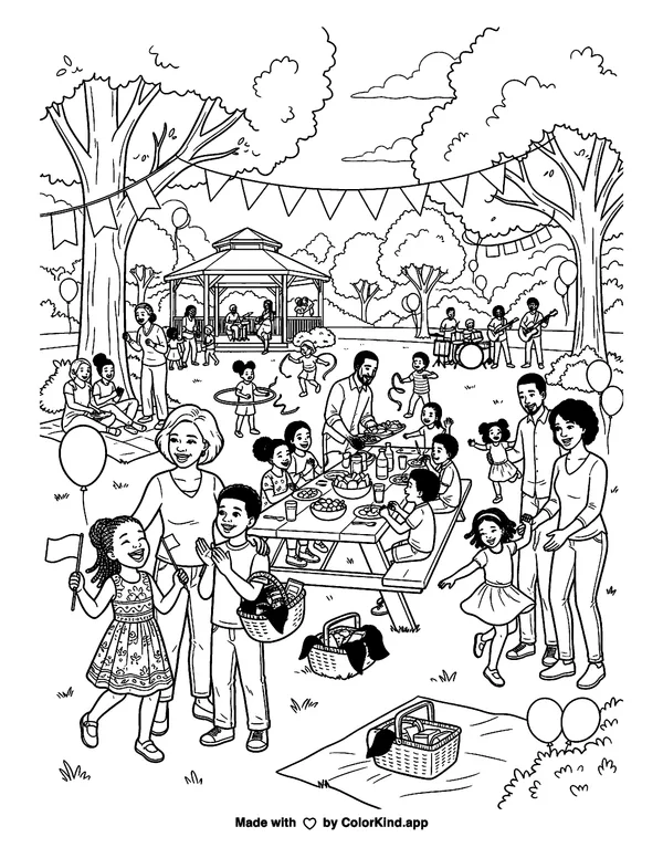Juneteenth as clean black-and-white printable line art made by ColorKind