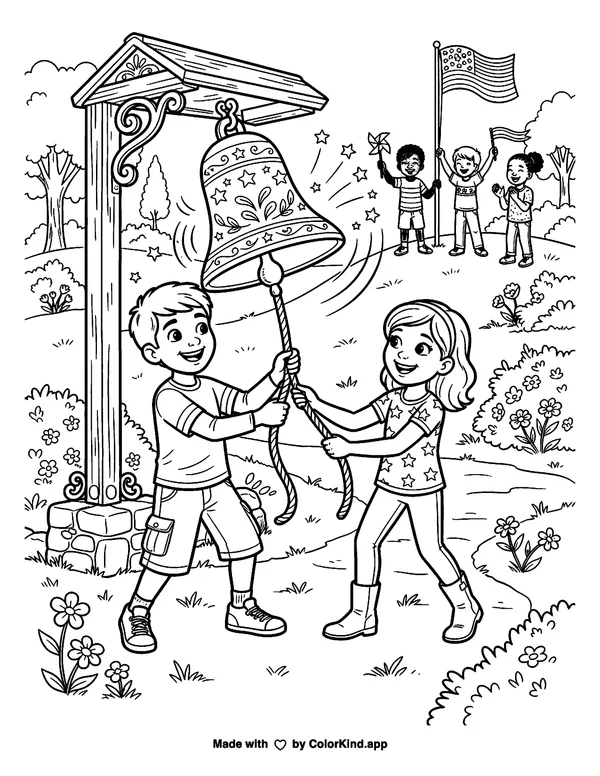 Let Freedom Ring as clean black-and-white printable line art made by ColorKind