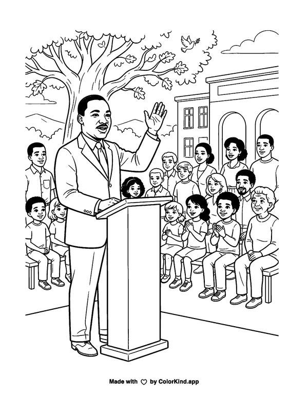 Martin Luther King, Jr. as clean black-and-white printable line art made by ColorKind