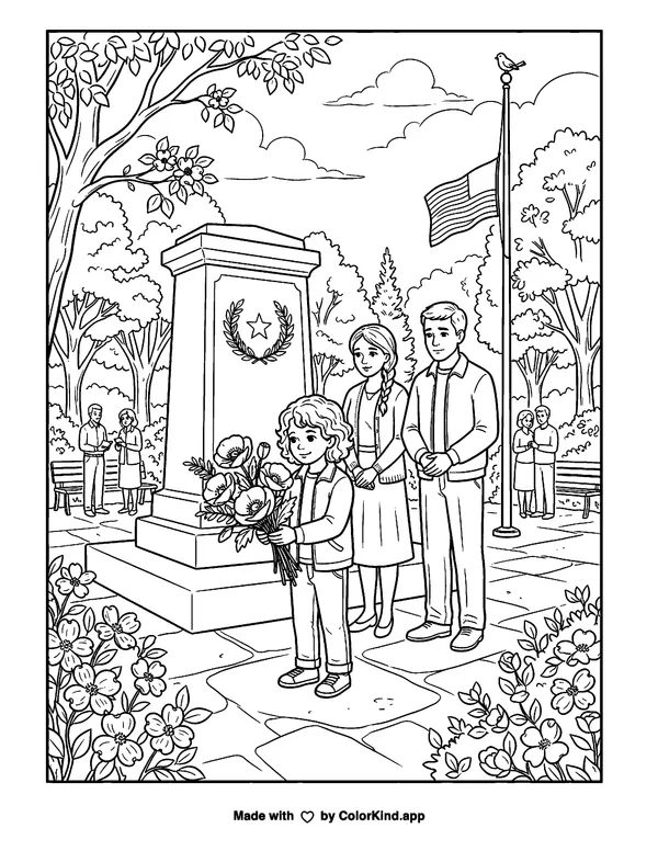 Memorial Day as clean black-and-white printable line art made by ColorKind