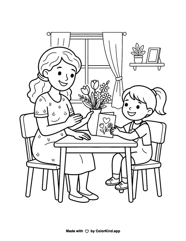 Mother's Day as clean black-and-white printable line art made by ColorKind