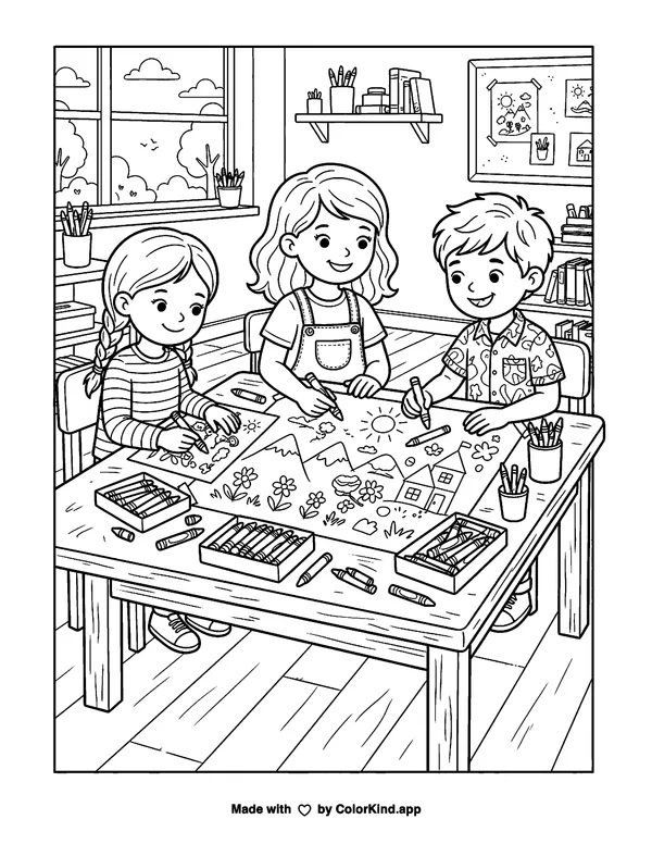 National Crayon Day as clean black-and-white printable line art made by ColorKind