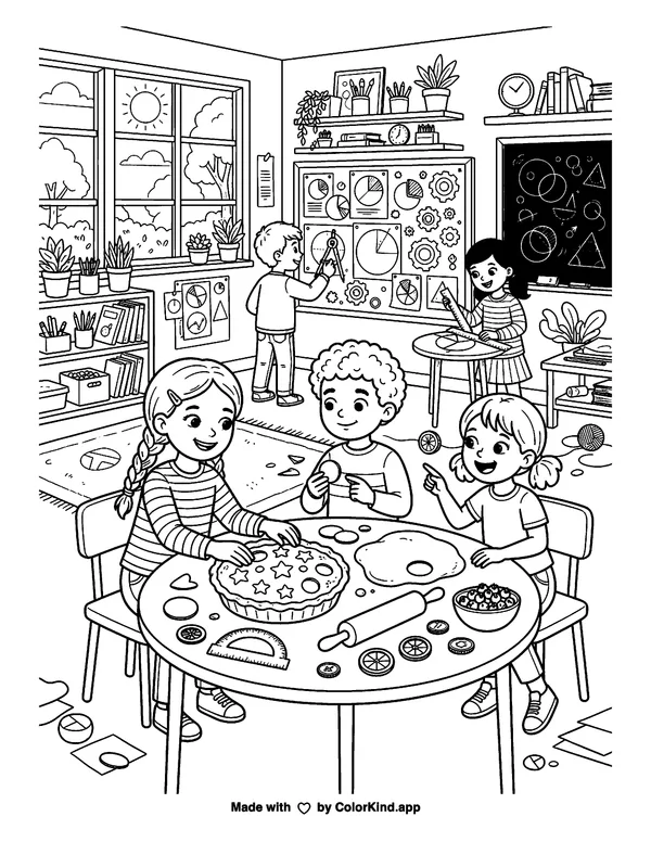 Pi Day as clean black-and-white printable line art made by ColorKind