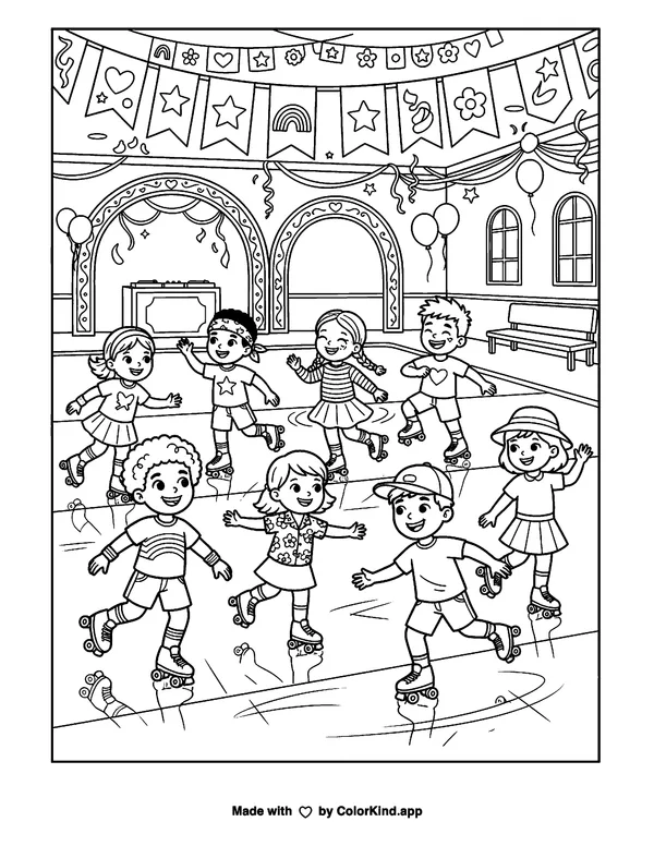 Pride Month Roller Skating as clean black-and-white printable line art made by ColorKind