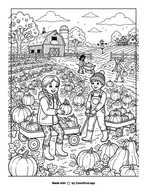 Pumpkin Patch as clean black-and-white printable line art made by ColorKind