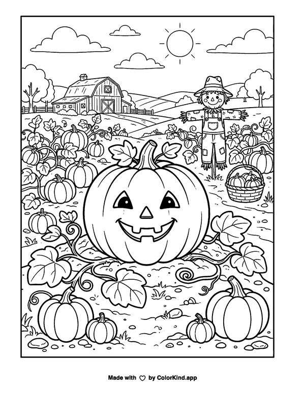 Pumpkin as clean black-and-white printable line art made by ColorKind
