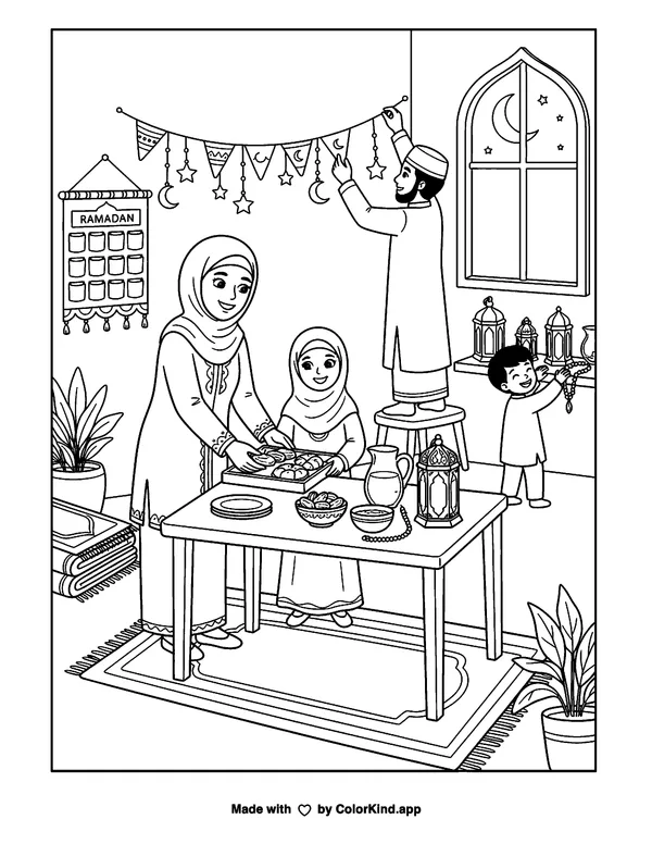 Ready for Ramadan as clean black-and-white printable line art made by ColorKind