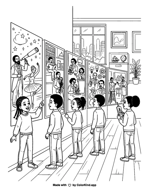 Recognizing Black History Month as clean black-and-white printable line art made by ColorKind
