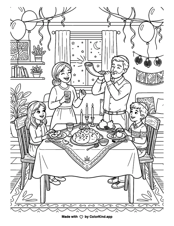 Rosh Hashanah Jubilee as clean black-and-white printable line art made by ColorKind
