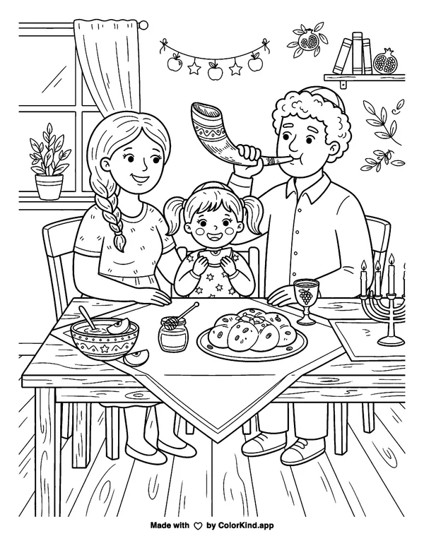 Rosh Hashanah - New Year as clean black-and-white printable line art made by ColorKind