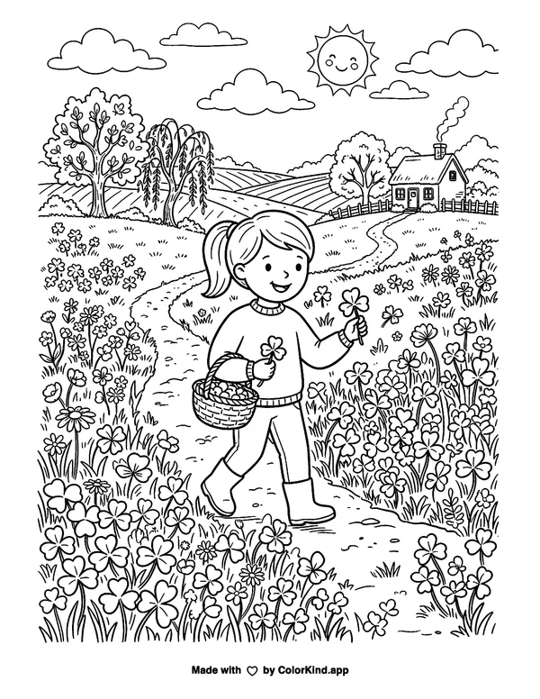 Shamrock as clean black-and-white printable line art made by ColorKind