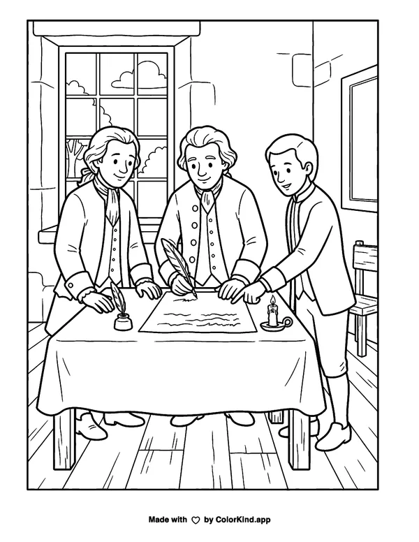 Signing for Independence as clean black-and-white printable line art made by ColorKind