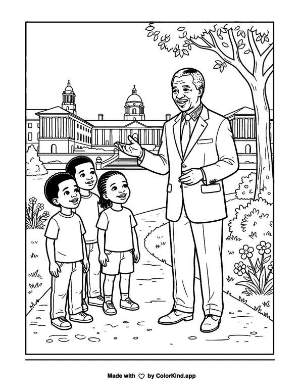 South Africa President - Thabo Mbeki as clean black-and-white printable line art made by ColorKind