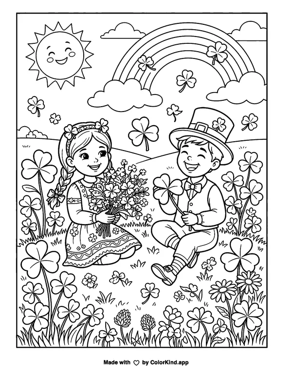 St. Patrick's Day Shamrocks as clean black-and-white printable line art made by ColorKind
