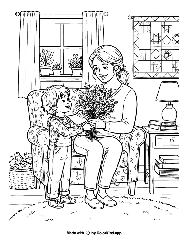 Thank You Mom! as clean black-and-white printable line art made by ColorKind
